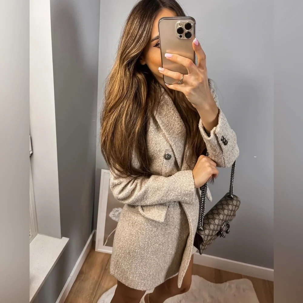 Zara Longline Wool Blend Bouclé Blazer - Picture 5 of 17